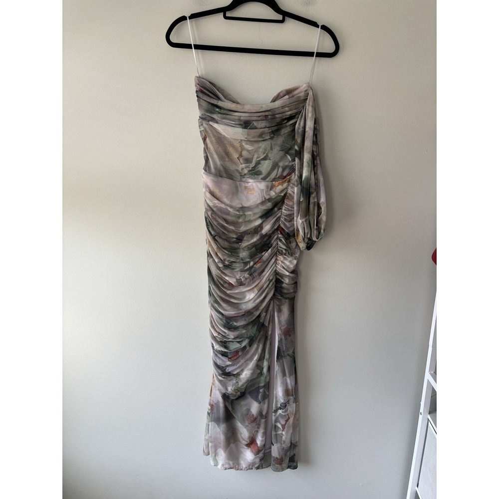 Abercrombie & Fitch Floral Mesh Asymmetrical Off-Shoulder Draped Maxi Dress XSP - Picture 2 of 7